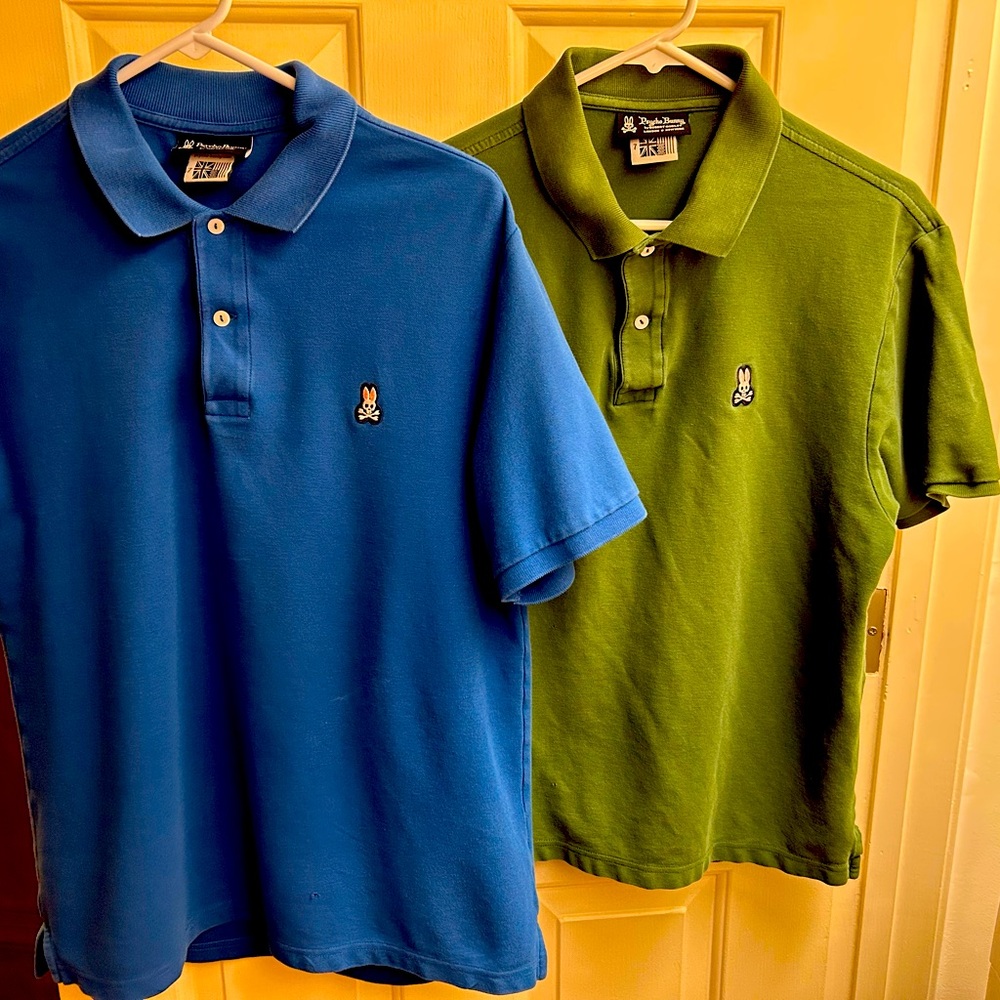 Psycho Bunny Size 7 Blue, Green and free Red Polos